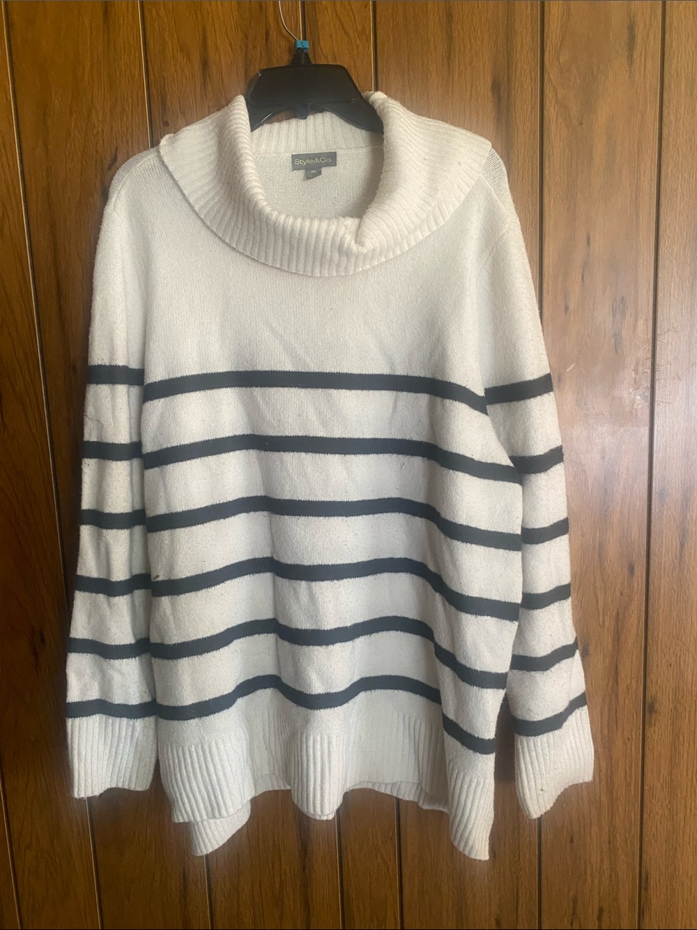 Style & Co. Cream and Black Striped Cowl Neck Sweater